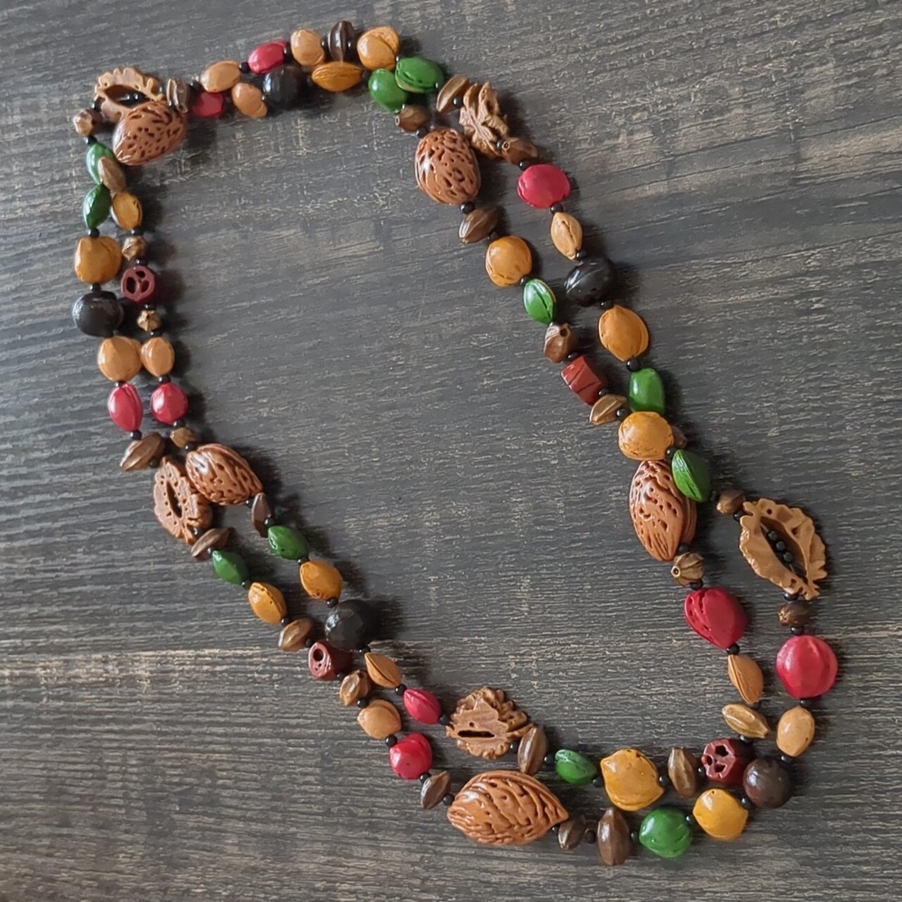 Vintage Nuts & Seeds Long Boho Necklace